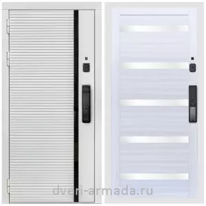 Входные двери со вставками, Умная входная смарт-дверь Армада Каскад WHITE МДФ 10 мм Kaadas K9 / МДФ 16 мм СБ-14 Сандал белый стекло белое