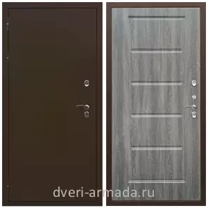 Коричневые входные двери, Металлическая коричневая дверь входная уличная в дом Армада Термо Молоток коричневый/ МДФ 16 мм ФЛ-39 Дуб филадельфия графит с панелями МДФ