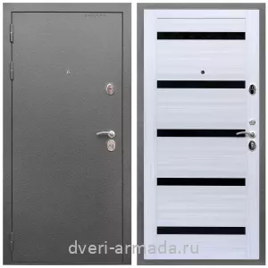 Заводские входные двери, Дверь входная Армада Оптима Антик серебро / МДФ 16 мм СБ-14 Сандал белый стекло черное