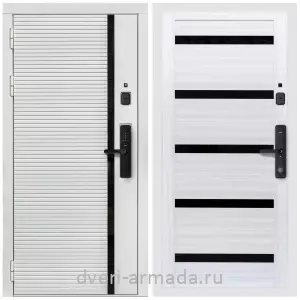 Входные двери со стеклом, Умная входная смарт-дверь Армада Каскад WHITE МДФ 10 мм Kaadas S500 / МДФ 16 мм СБ-14 Сандал белый стекло черное